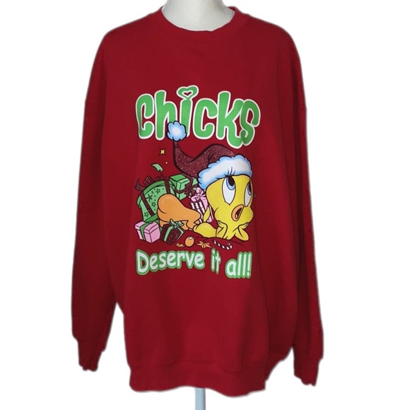 Vintage Looney Tunes Tweety Bird Christmas Holiday Oversized Crewneck - Picture 2 of 10
